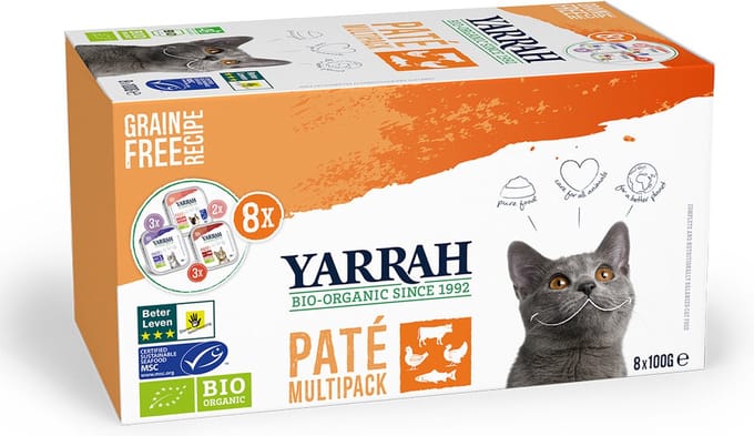 8x Yarrah Bio Kattenvoer Multipack Paté Graanvrij Kip - Rund 8 x 100 gr