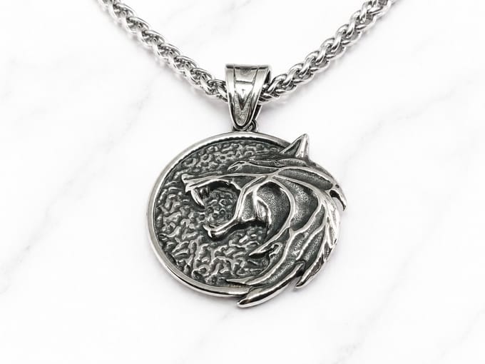 Mei's - Muse The Wolf - ketting heren - The Witcher - RVS zilver - 50 cm