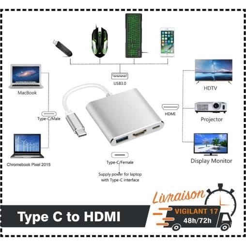USB 3.0 Type C Adapter USB-C naar HDMI voor Apple Nieuwe Macbook Compatibel met HDMI