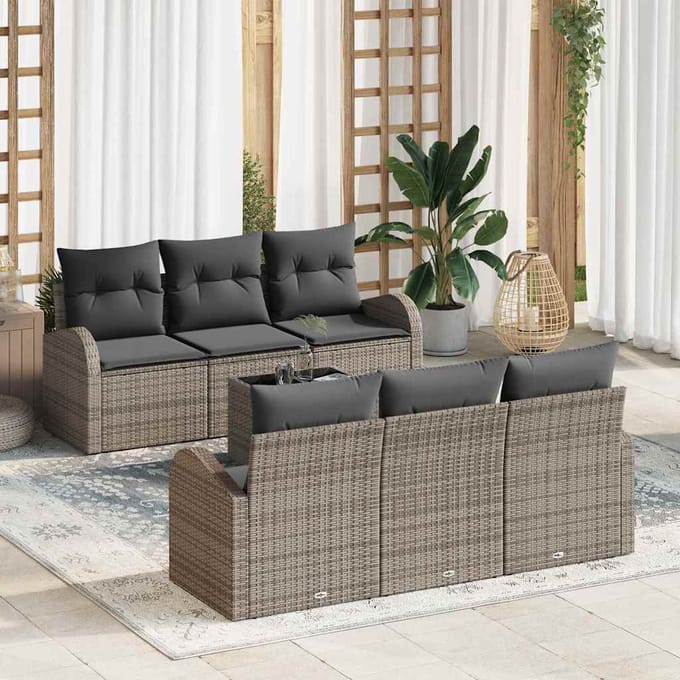 vidaXL - Tuinbank - Set - 7 - st - Grijs - poly - rattan