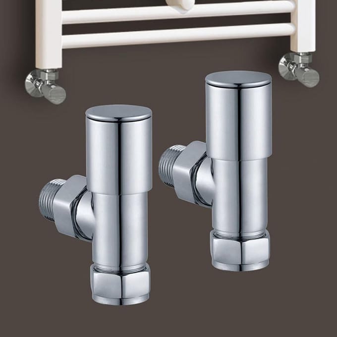 Set van 2 Radiatorkranen en Afsluitventiel voor Handdoekradiator Warmwater