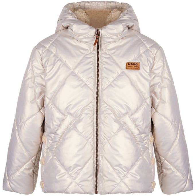 NONO - Button Hooded Short Winter Jacket beige - Beige - Maat 110