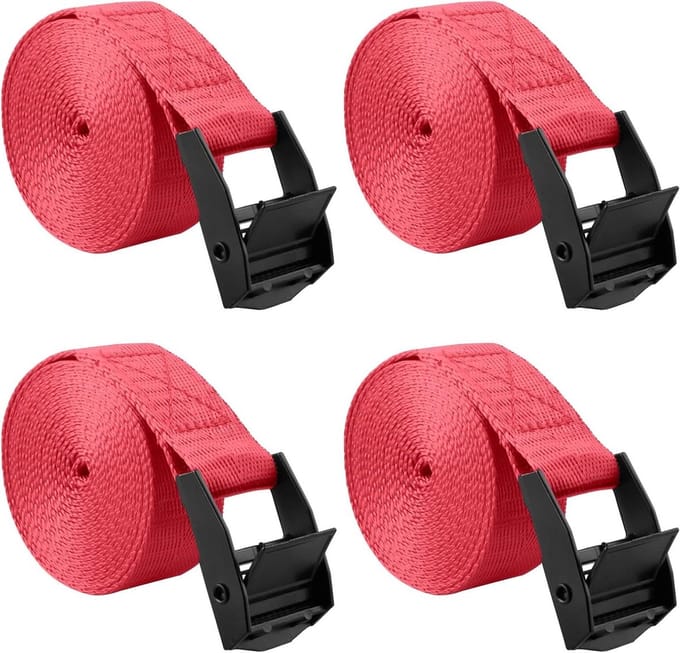 Sjorbanden Ratel - Spanbanden set - Vastzetten lading - Sterk polyester - 4 stuks 3m - Rood