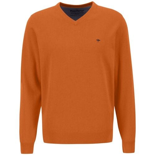 Fynch-Hatton Trui Uni Katoen V-Hals Burnt Orange / male