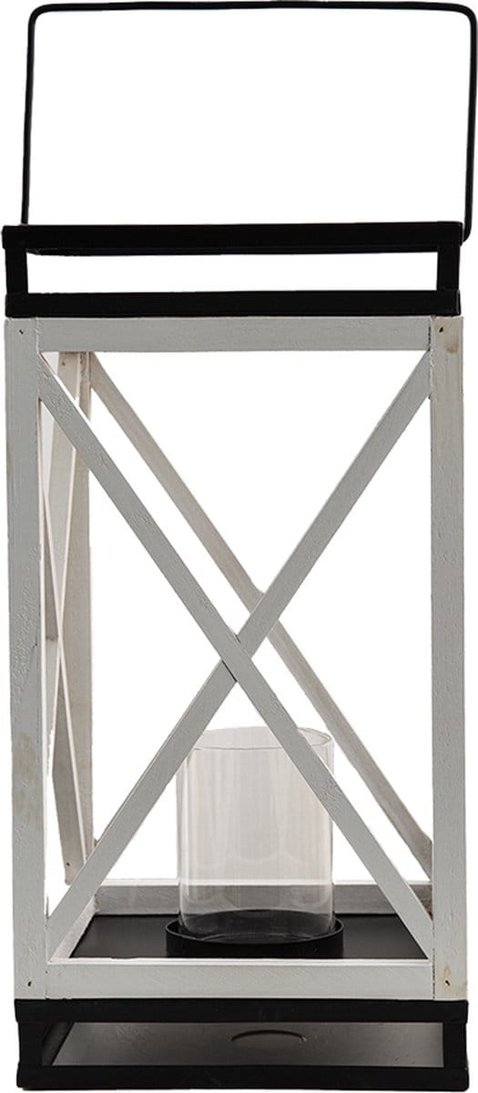 Clayre & Eef Lantaarn 38 cm Wit Zwart Hout