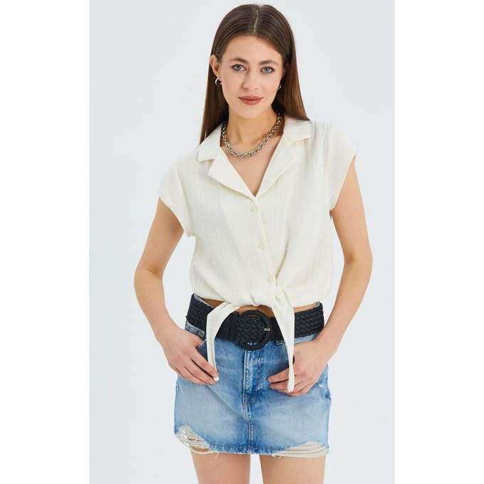 Crop Shirt met Strikdetail