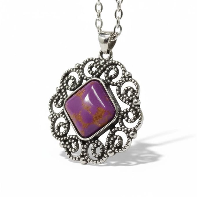 Aramat Jewels - Paarse gemarmerde boho halsketting -Verstelbare lengte