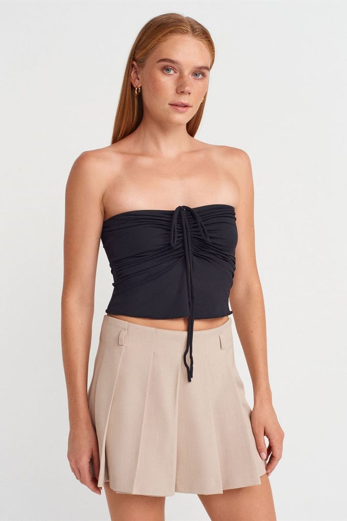 Dames Strapless Crop Blouse met Strikdetail
