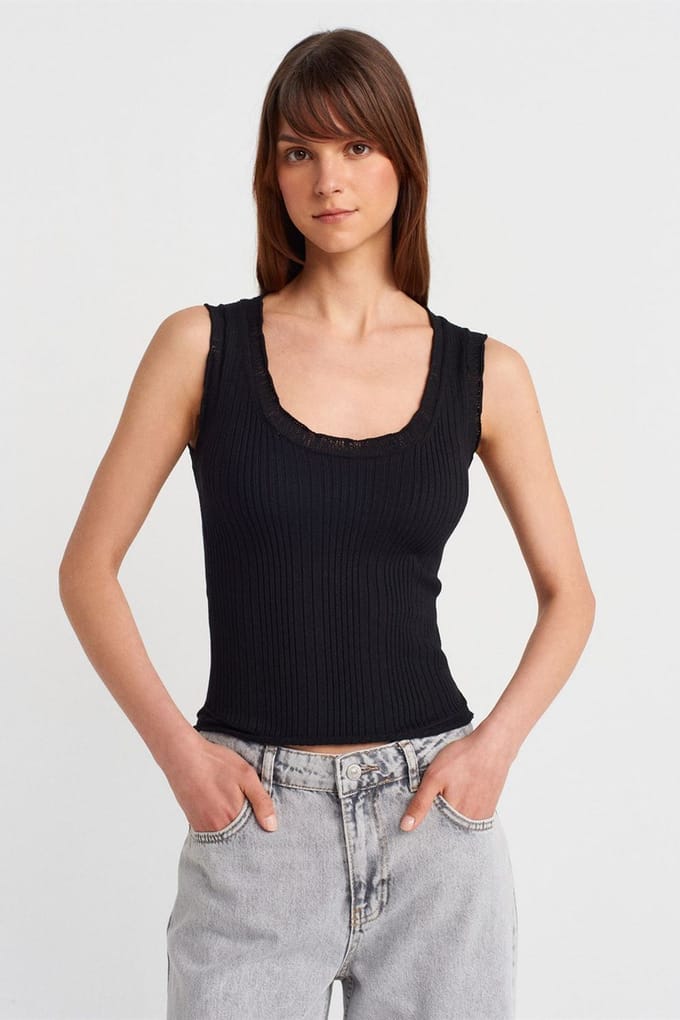Geribbelde Mouwloze Cami Blouse
