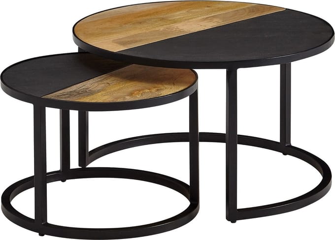 Salontafel set van 2 - Massief mangohout/antraciet - Modern design met metalen frame