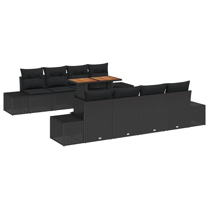 vidaXL - Tuinbank - Set - 9 - st - Zwart - poly - rattan