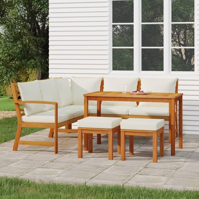 vidaXL - 6-delige - Tuinset - met - kussens - massief - acaciahout