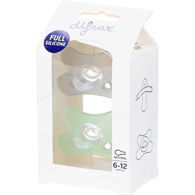 Difrax Fopspeen - Natural - 6/12 maanden - Siliconen - Stone/Sage - 2 Stuks