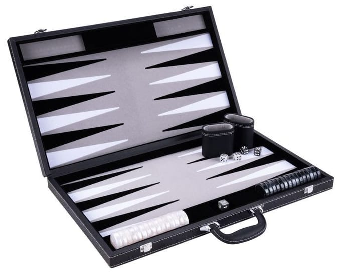 Backgammon 21 pouces - Jeu de société - Haute qualité - dés et jetons nacrés - gris noir et blanc wit