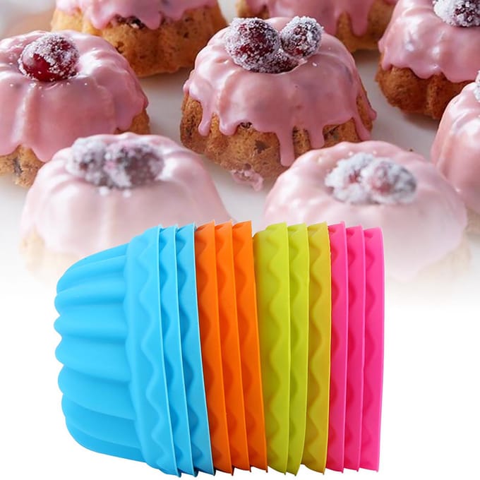 12 Stuks Mini Pompoen Siliconen Cupcake Bakvormen Anti-aanbak Gebak Muffin Vormen pink