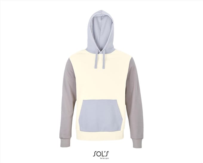 SOL'S Unisex Collins Hooded Sweatshirt L03818 - Natural/Creamy Blue/Light Grey (Solid) - M