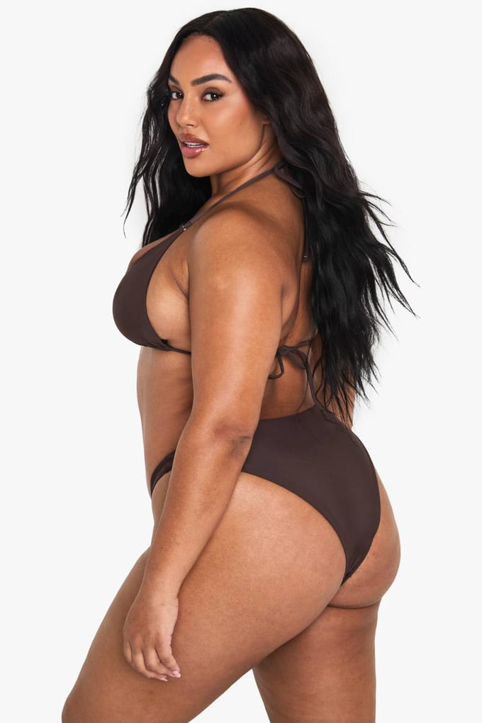 boohoo Dames Plus Swimwear Essentials V-Front Slip | Chocolate | Maat: 28
