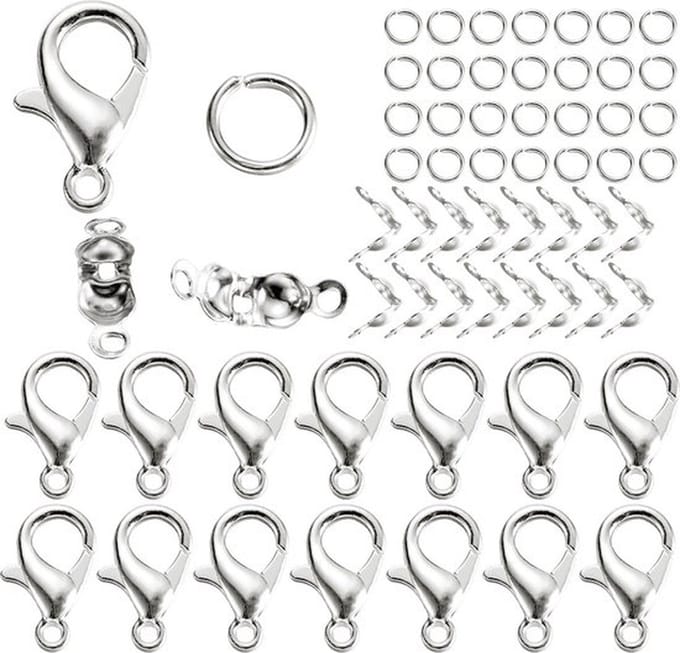 Karabijnsluitingen, Ringetjes & Connector Sluitingen - Sieraden Maken Set - 80 Stuks - Zilverwit - Kasey