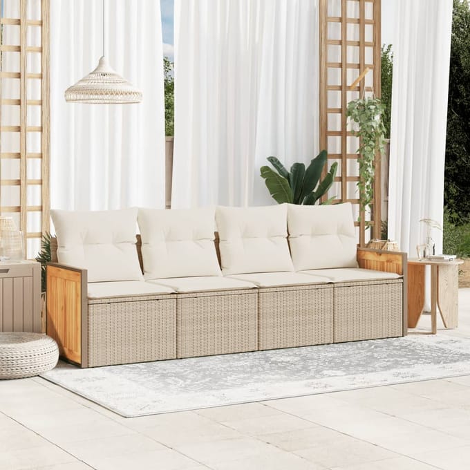 vidaXL - 4-delige - Loungeset - met - kussens - poly - rattan - beige