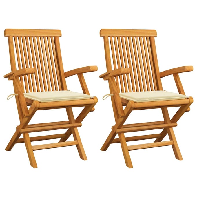 vidaXL - Inklapbare - stoelen - 2 - st - met - crèmekleurige - kussens