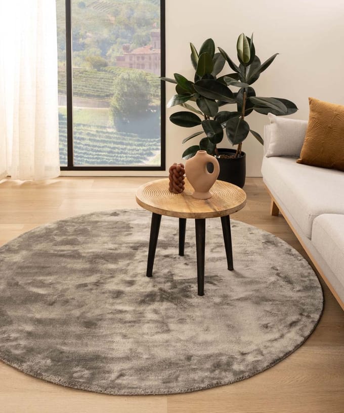 Viscose vloerkleed rond - Pearl zilver 100
