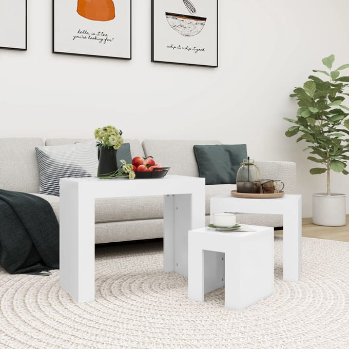 vidaXL - 3-delige - Tafeltjesset - bewerkt - hout - wit