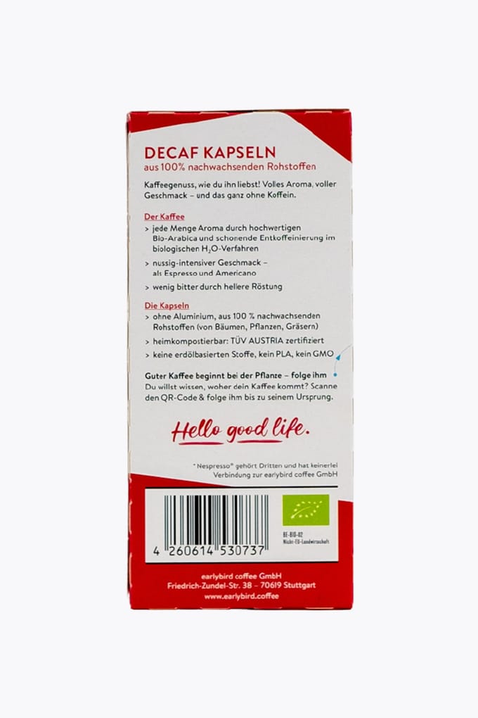 earlybird coffee Decaf Bio 10 capsules Nespresso® compatibel