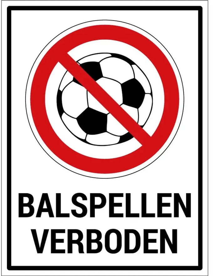 Balspellen verboden sticker met tekst | 20 x 15 cm