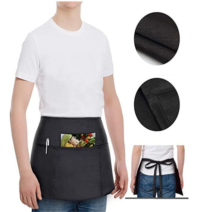 Tabliers de serveur pour femmes et hommes, avec 2 poches, imperméable, mignon, tablier de serveuse, tablier de taille pour noir