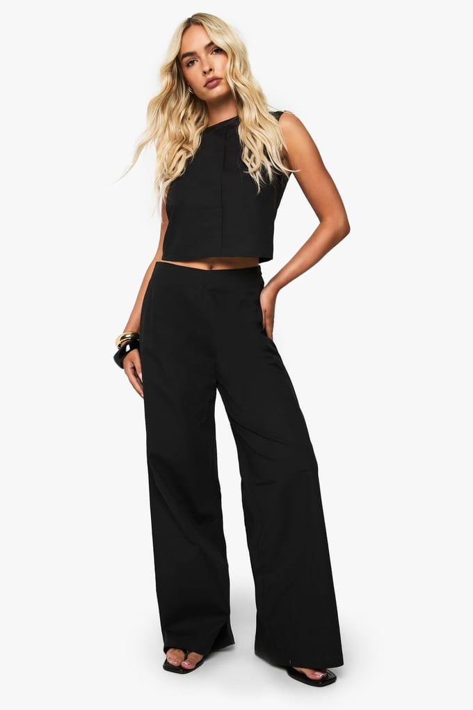 boohoo Dames Boxy Poplin Gestructureerde Co-Ord | Black | Maat: 16