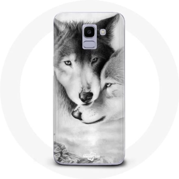Hoesje - Samsung - Galaxy A6 2018 - Flexibel - Wit - Wolf Duo dieren