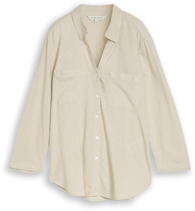 Tom Tailor - Overhemdblouse met linnen - Maat 36 - sand stone beige