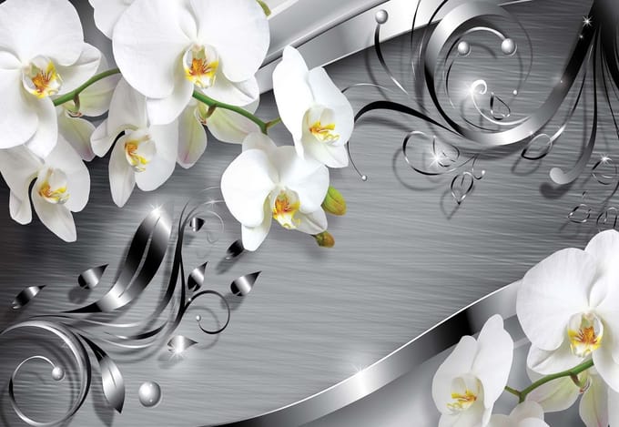 Fotobehang Pattern Flowers Orchids | PANORAMIC - 250cm x 104cm | 130g/m2 Vlies