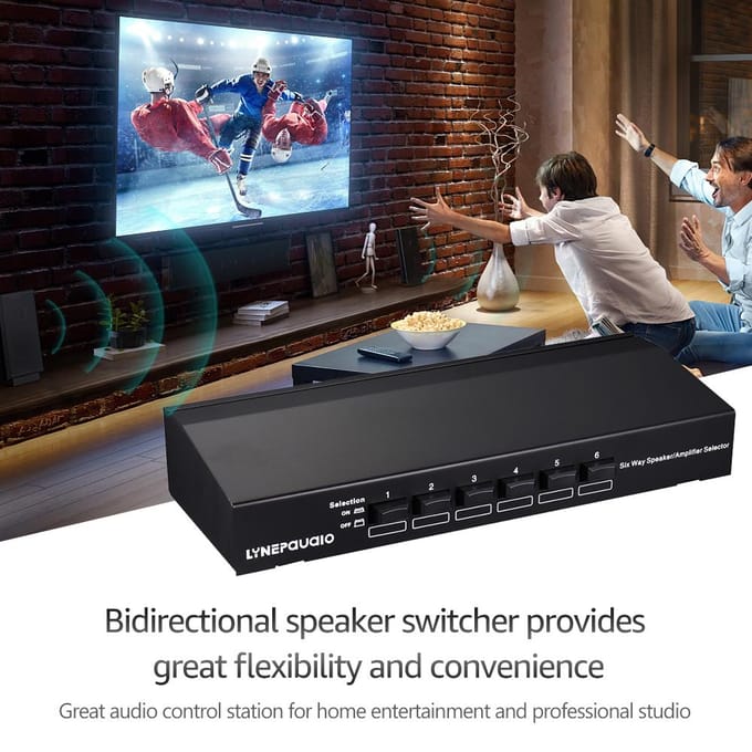 LINEPAUDIO Professionele 6-paars enkele bron luidsprekerselector bidirectionele verbinding stereo zwart