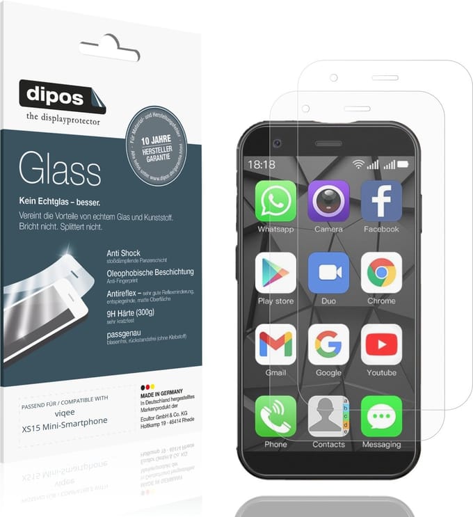 dipos – 2x Matte Pantserfolie geschikt voor viqee XS15 Mini-Smartphone | 9H Screenprotector