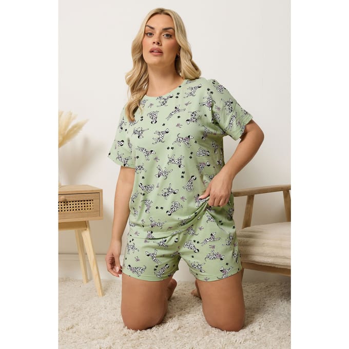 Yours Groene Pyjamaset Met Dalmatinerprint En Korte Mouwen Size 58-60