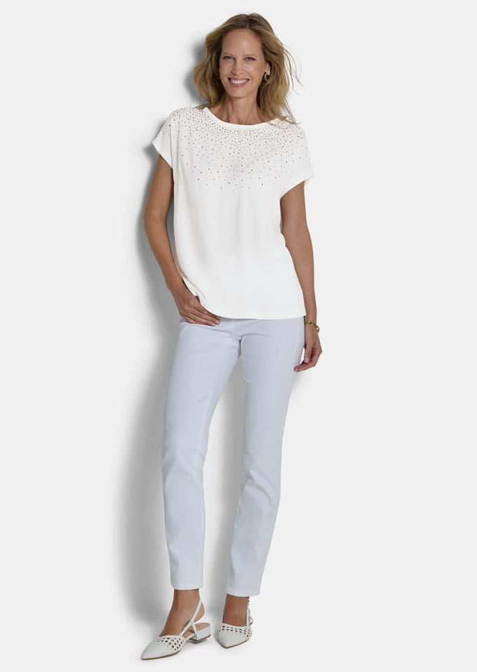 Chic blouseshirt met glittersteentjes - gebroken wit - Gr. 25 van Goldner Fashion