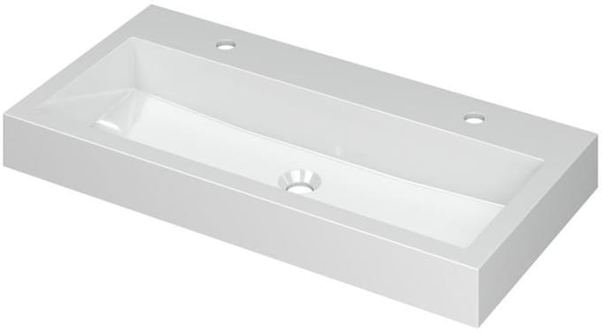 INK Momento Wastafel Polystone met 2 Kraangaten - 900x450x90 mm - Glans Wit