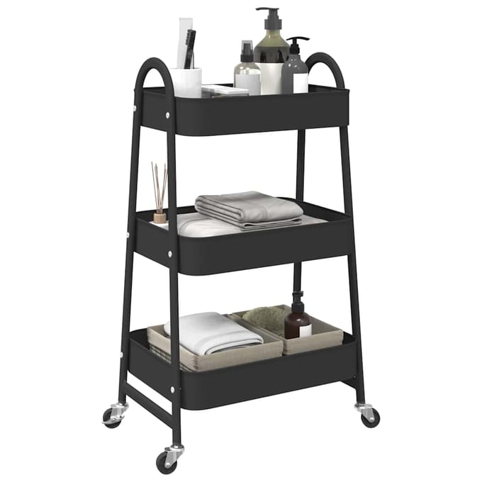 vidaXL - Opbergtrolley - 3-laags - 42x41,5x77 - cm - staal - zwart