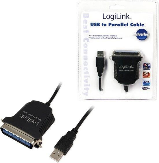 LogiLink Aansluitkabel USB 1.1, Parallel [1x Centronics-bus - 1x USB 1.1 stekker A] 1.70 m Zwart
