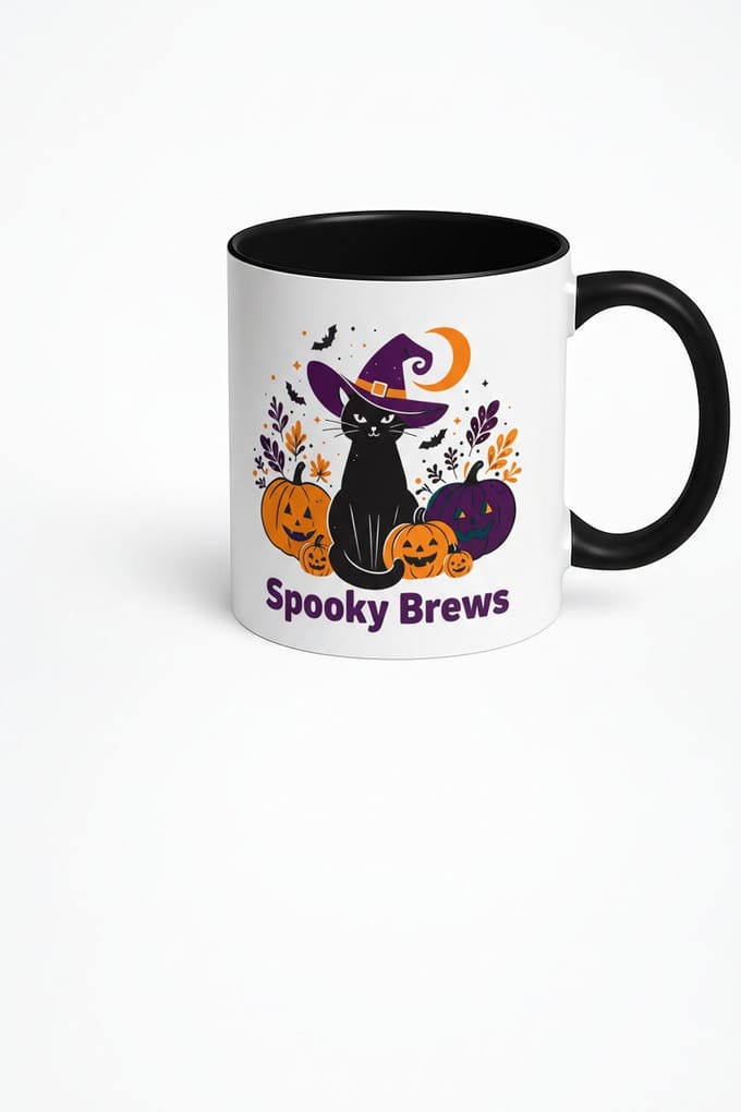 Halloween Mok Spooky Brews Zwarte Kat Heks Design 330ml