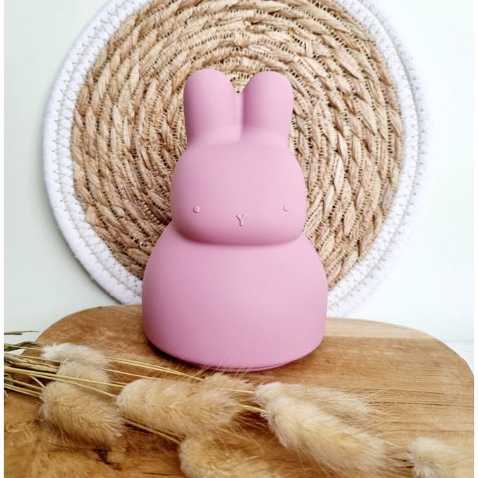 Rammelaartje flexibele silicone spaarpot - konijn - roze