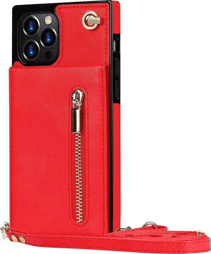 Hoesje geschikt voor iPhone 7 - Backcover - Pasjeshouder - Portemonnee - Koord - Kunstleer - Rood