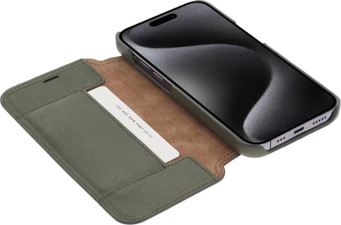 Minim Apple iPhone 15 Pro Hoesje Wallet Book Case Echt Leer Groen
