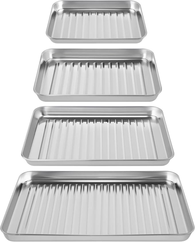 Set van 4 Gekartelde Bakvormen - Rechthoekige RVS Bakblikken