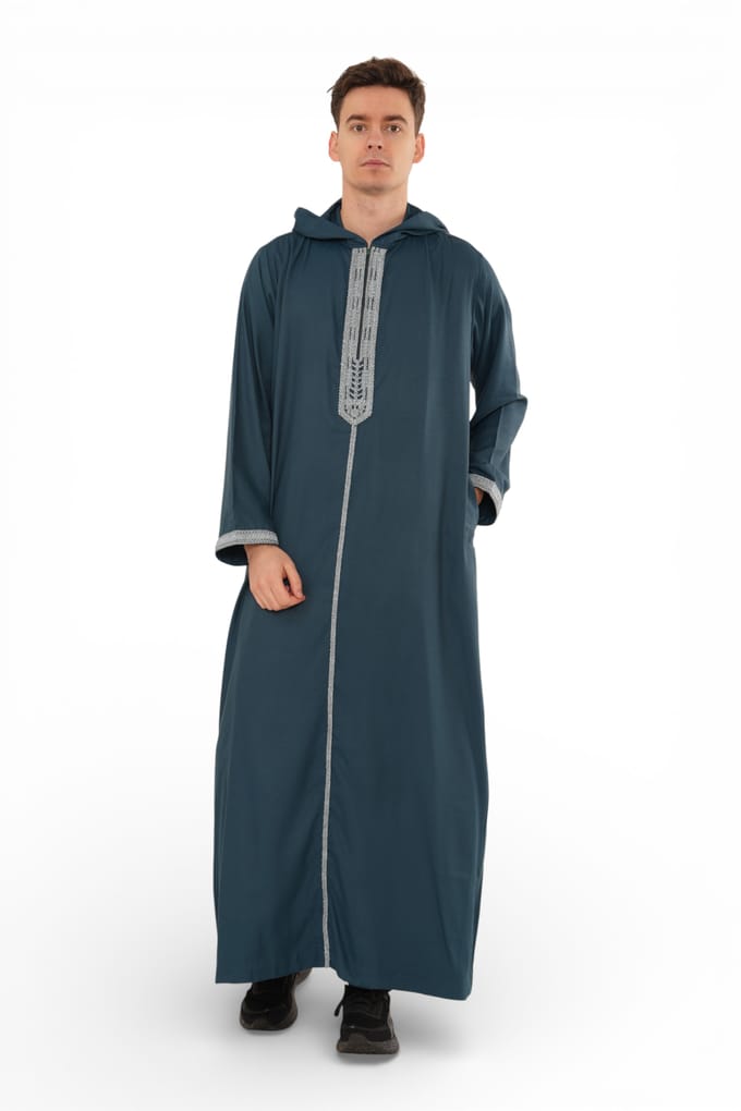 Heren Eid Aqua Groen Marokkaanse Thobe Robe Djellaba Ramadan Jubba-HM3