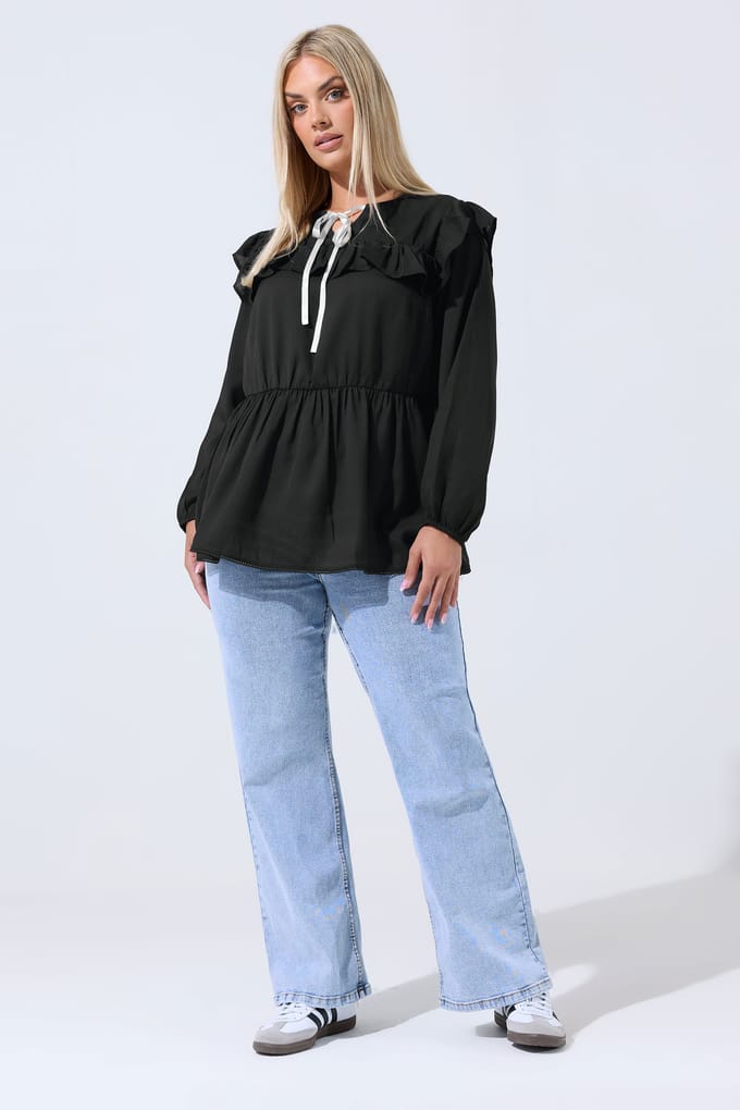 Limited Collection Zwarte Blouse Met Strikhals En Volant Size 42