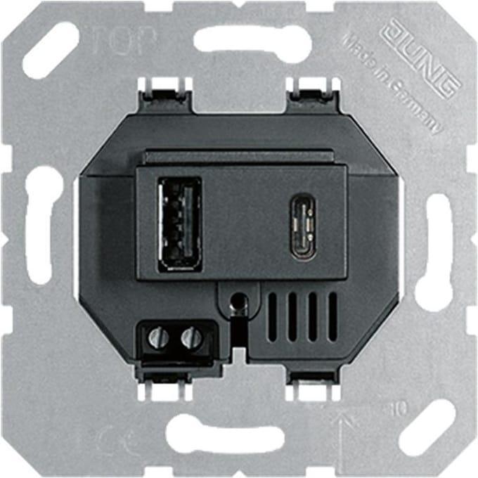 Jung USB Oplaadcontactdoos Type A en C Zwart - USB15CASW - E3KP6