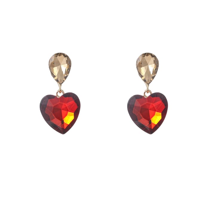 Go Dutch Label Oorknoppen Heart Stone Dangle Goud Bruin