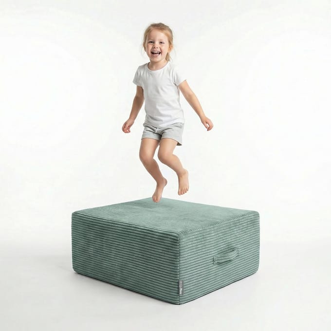 KiddyMoon Kindertrampoline 70x55x30 hupmat - Wasbaar - Kindertrampoline voor thuis - Matras om op te springen - groen